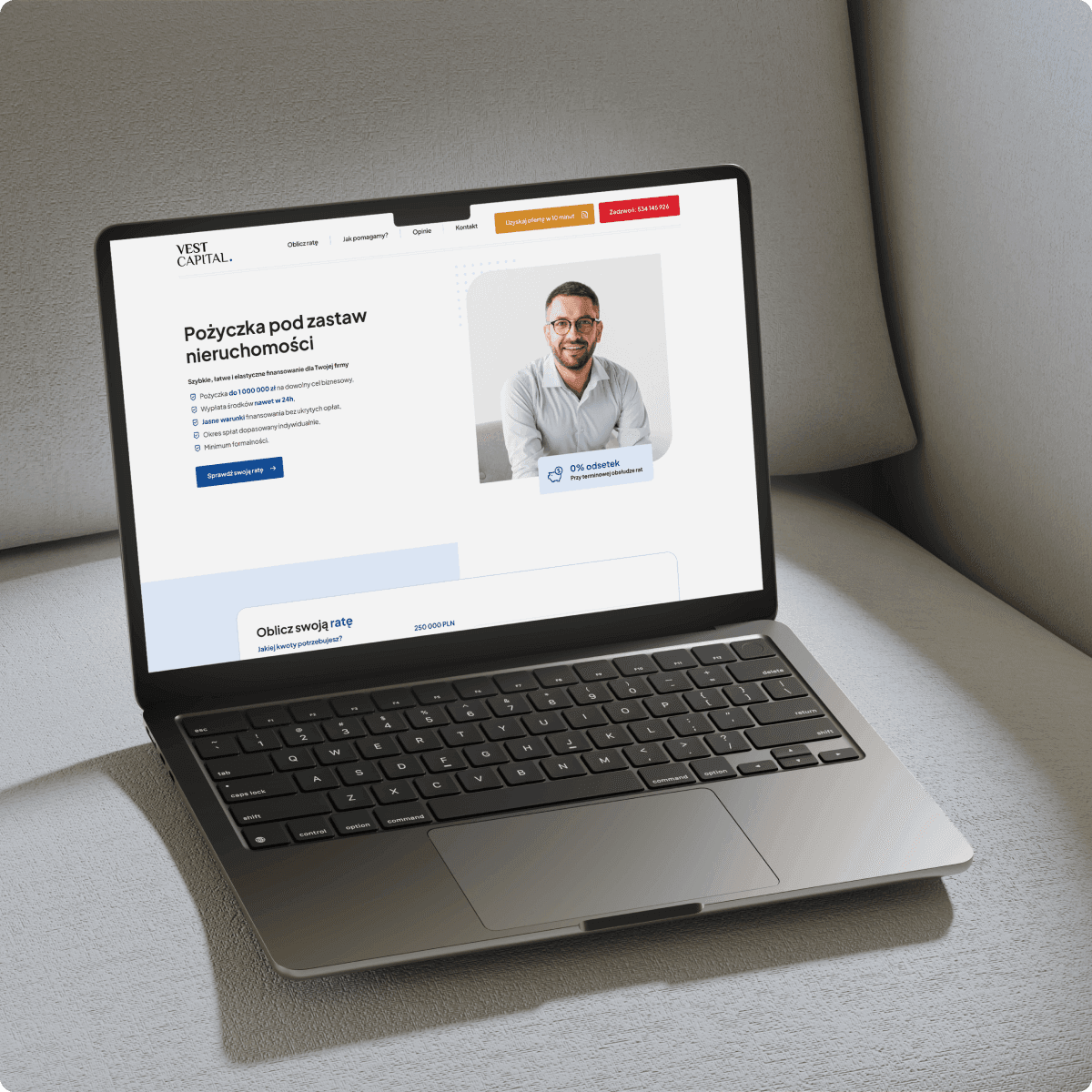 Landing Page Vest Capital na laptopie