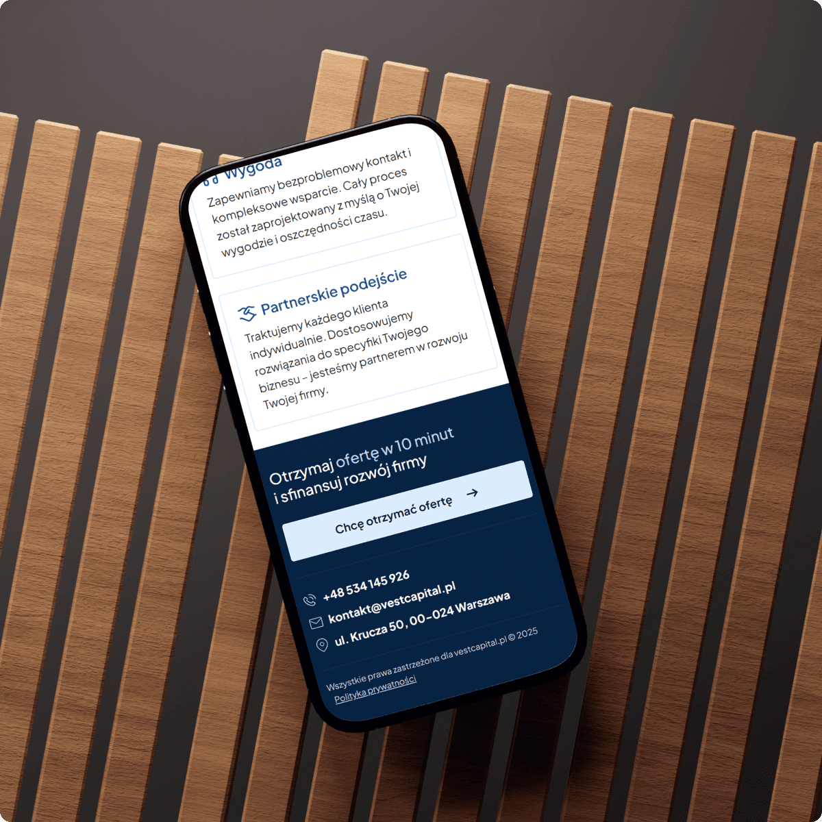 Landing Page Vest Capital na telefonie